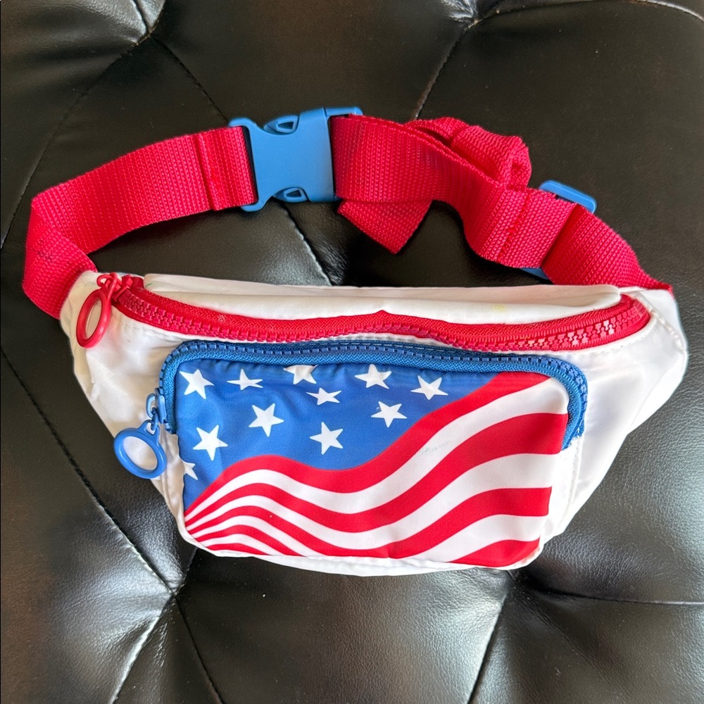 American Flag Fanny Pack with Red Strap